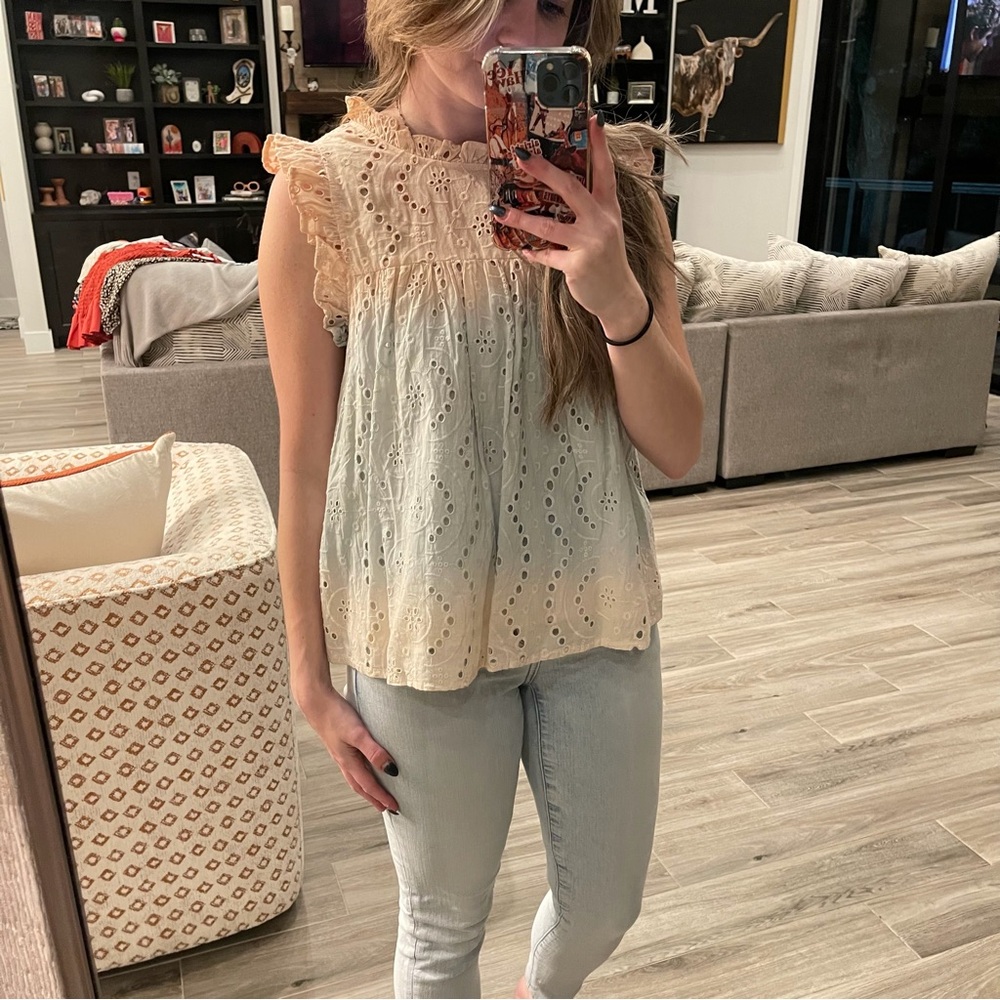 En Creme Cream Eyelet Lace Blouse